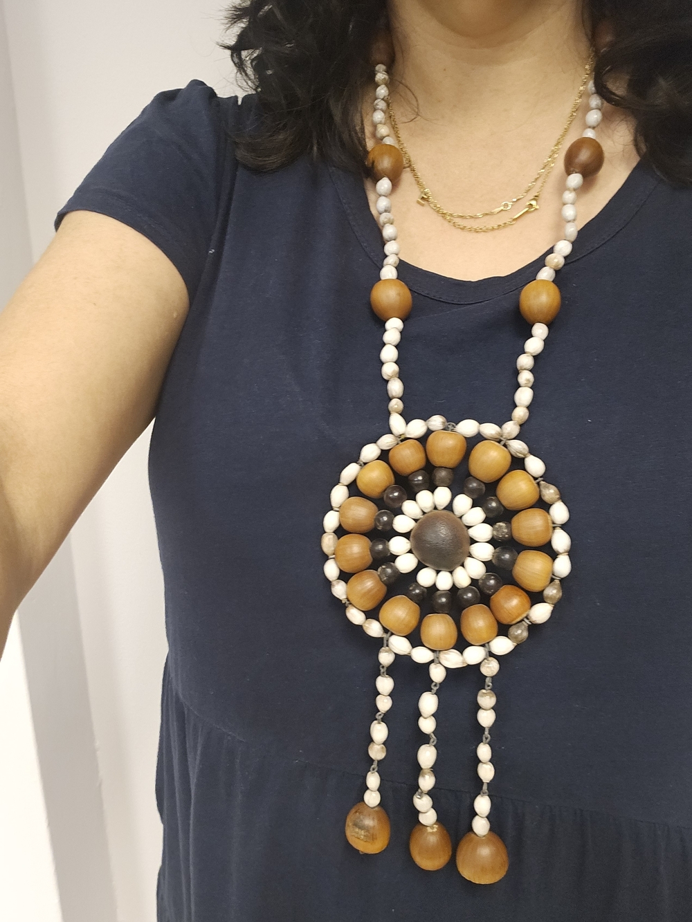 Hand Crafted Brown, White & Black Boho Circle Pendant Necklace
